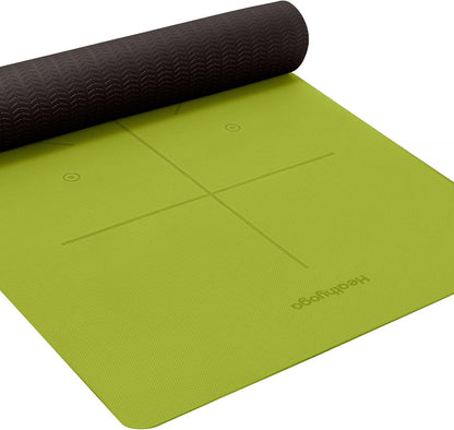 Heathyoga Yoga Mat Non Slip TPE Pilates Exercise Mats for Home Workout Gym Fitness Eco Friendly Thick Hot Yoga Mat with Strap Body Alignment,72"x 26" Thickness 1/4"