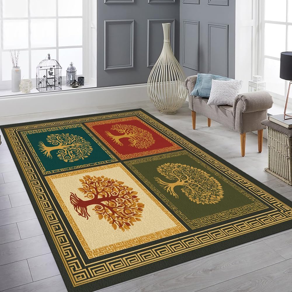 Tree of Life Area Rug – Bohemian Mandala Carpet for Living Room, Bedroom, Meditation Space, Yoga, Spiritual Home Décor – Large Soft Floor Mat for Indoor Decoration (TOL08)