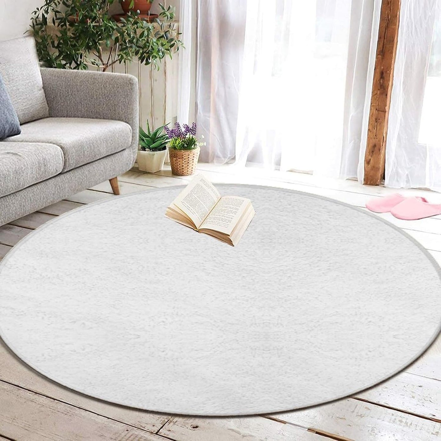 Women's Large Home Decor Mat, Soft Round Yoga Carpet, Non Slip Machine Washable Home Office Circle Rug Purple