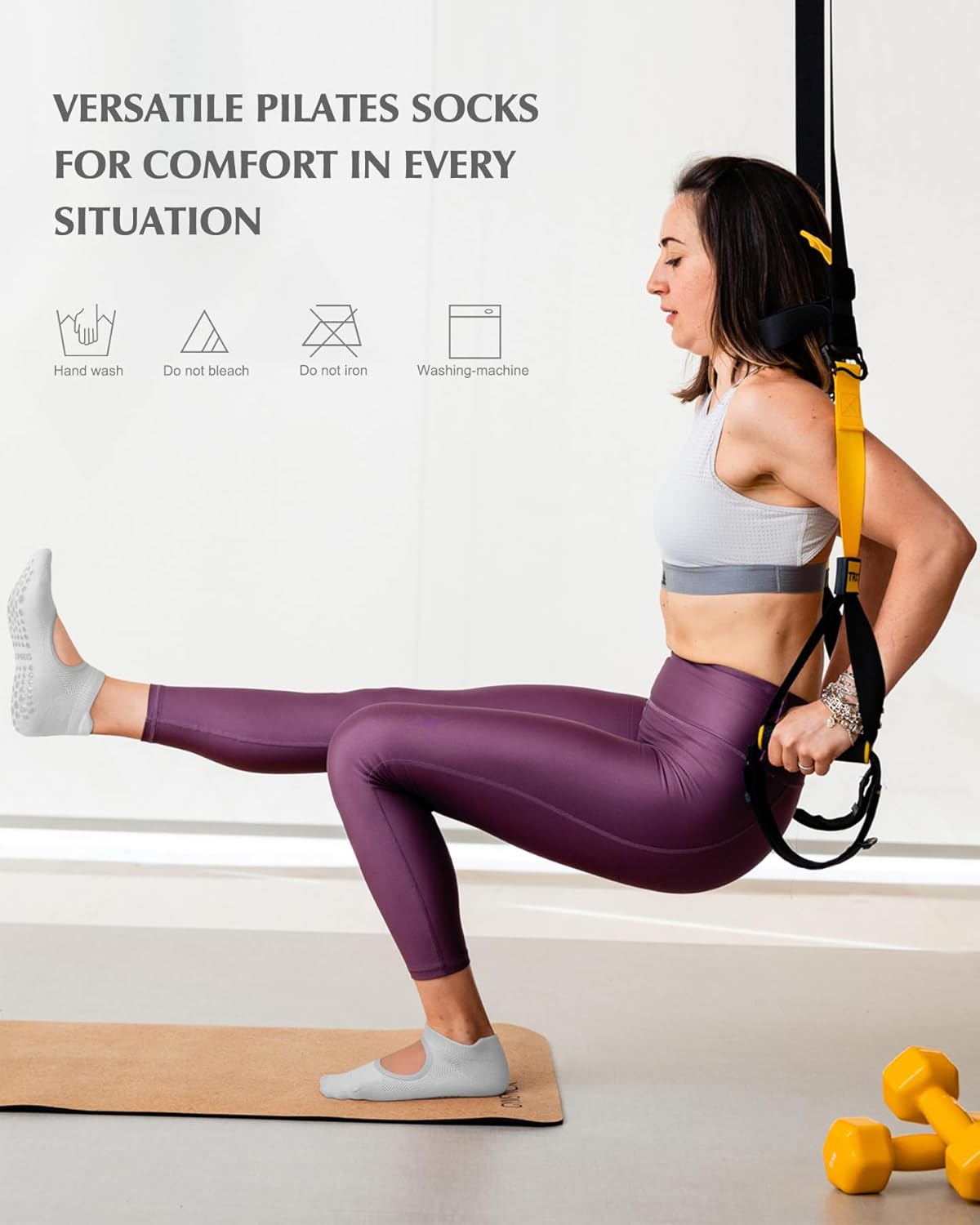yeuG Pilates Socks for Women Non Slip Grip Socks for Yoga, Barre, Hospital, Barefoot Grippy Yoga Sock Womens Gifts 4 Pairs