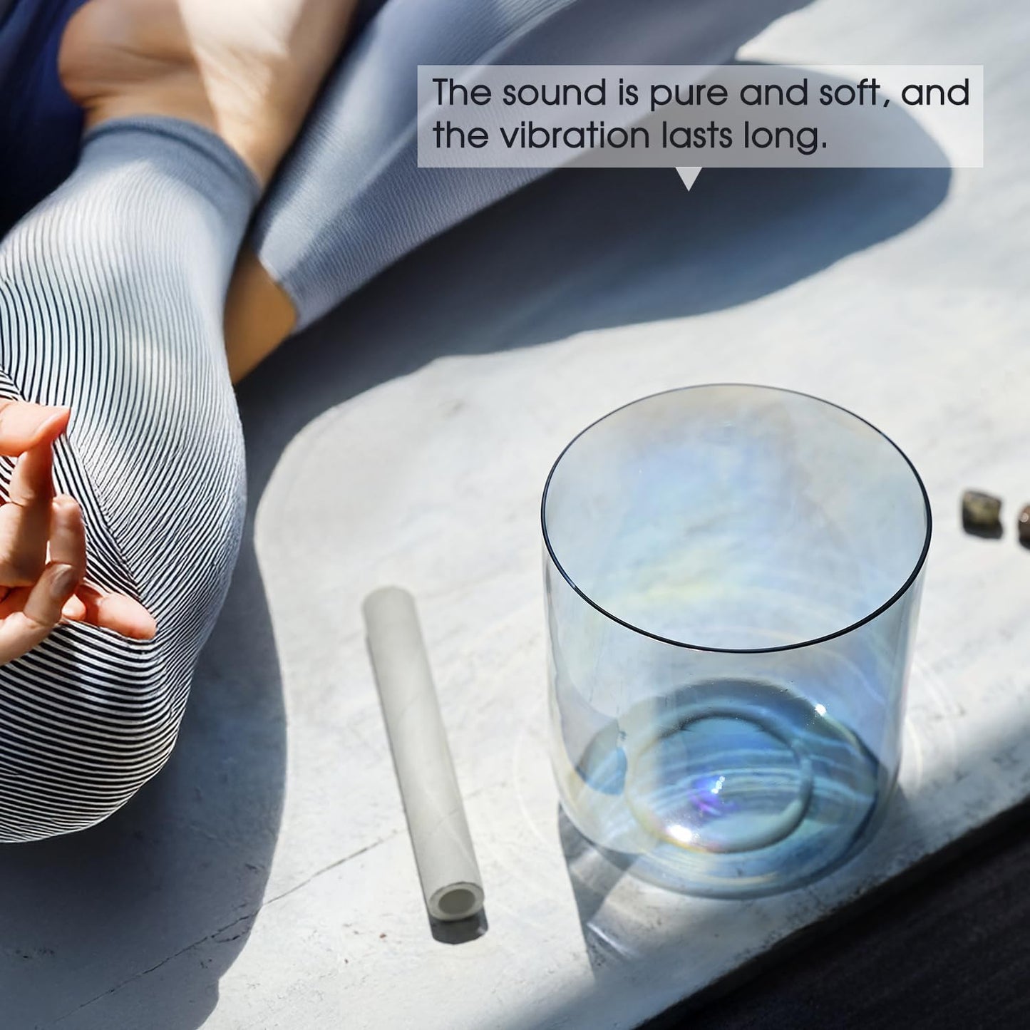 CVNC 440HZ 7 Inch F Note Heart Chakra Pink Purple Color Clear Quartz Crystal Singing Bowl with Carry Case Bag for Sound Healing and Meditation