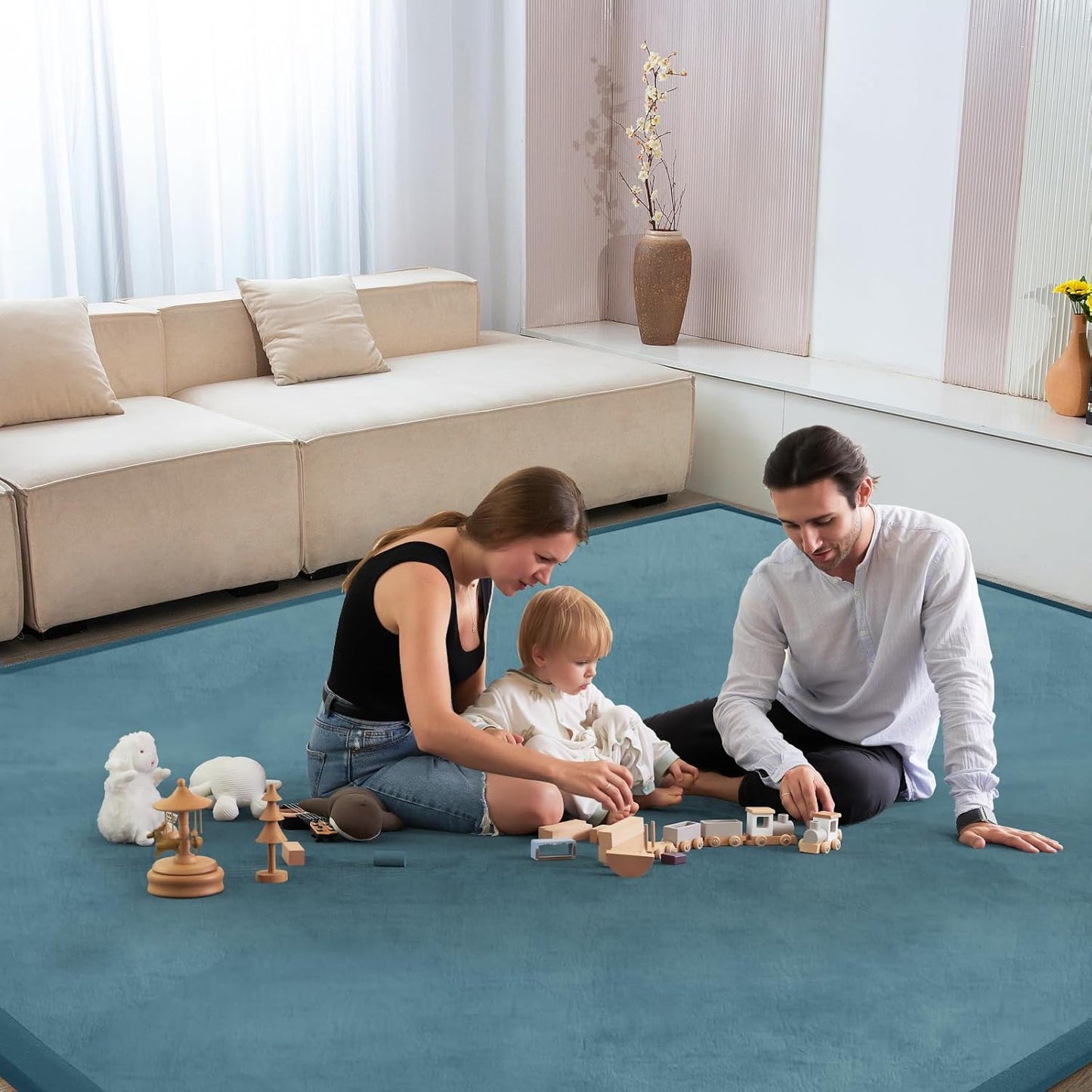 Baby Play Mat for Floor Nursery Rug Muscle Mat Area Rug Playroom Rug 79"x110" Playpen Mat Memory Foam 1.3" Thick Crawling Mat For Babies,Toddlers, Infants, Kids,Grey