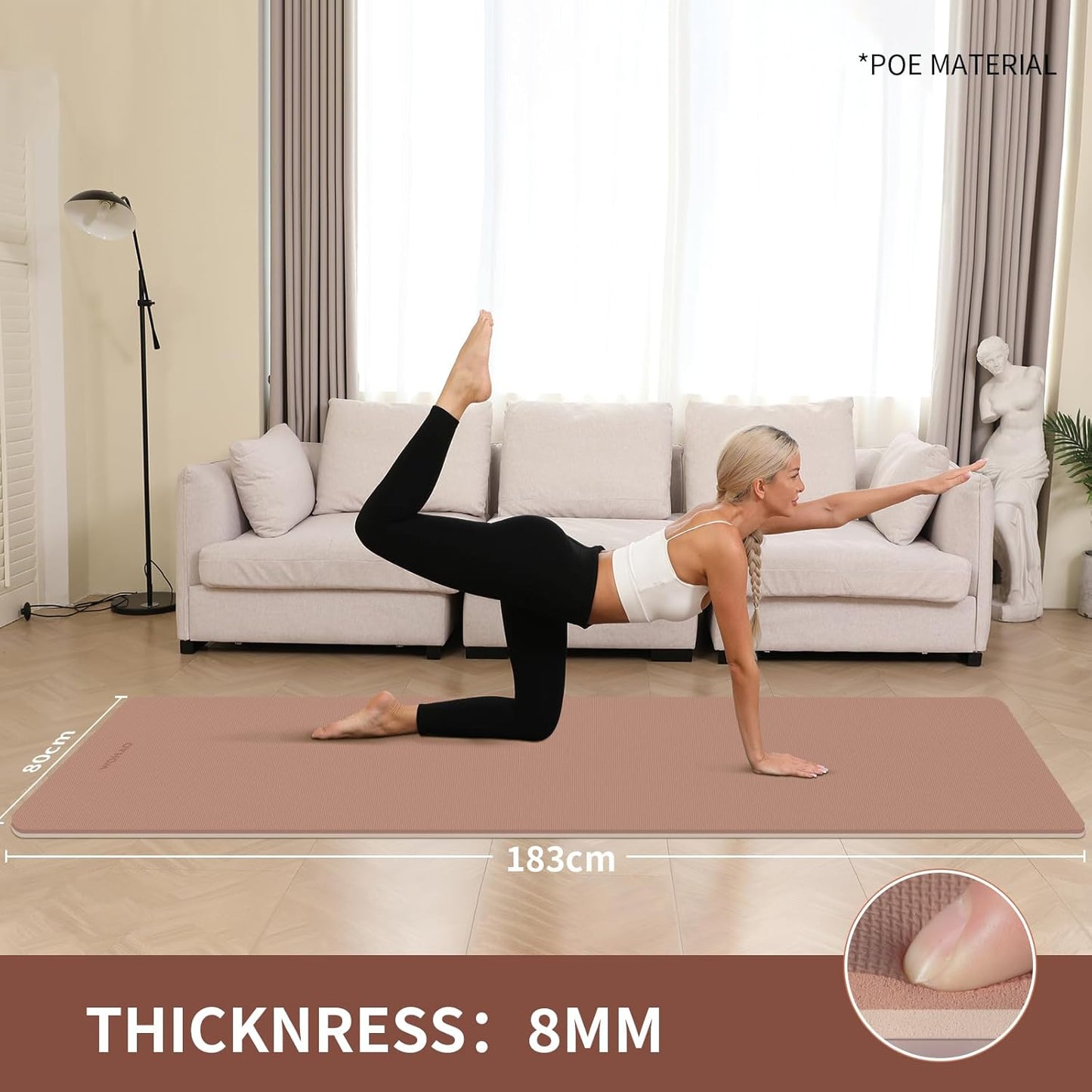 Extra Thick 8mm Yoga Mat, 72"x28" Non Slip Exercise Mat, Reversible 2-Sided Dual Color Premium POE Material, with Carrying Strap for Yoga, Pilates, Home Gym
