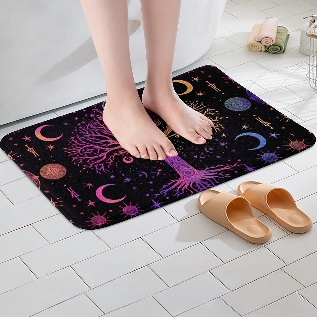 Erosebridal Yoga Bathroom Rugs Gradient Bath Mat,Meditation 20"X 32" Doormats Floor Mats for Kids Boys Girls Teens Lotus Art Non Slip Bath Rug