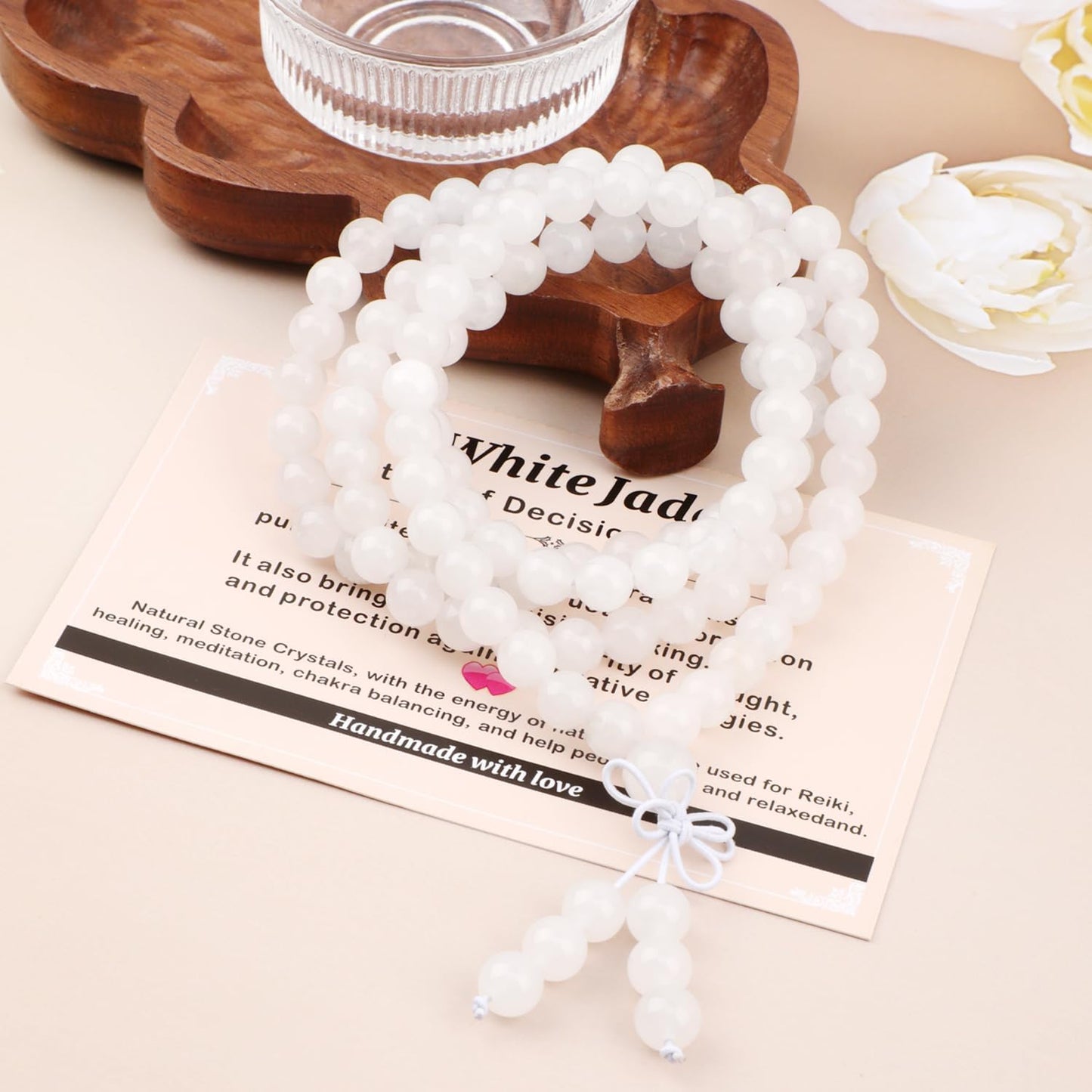AD Beads 6mm 8mm 108 Prayer Mala Jasper Elastic Bracelet - Handmade Yoga Meditation Healing Power Energy Gifts for Unisex Adult.