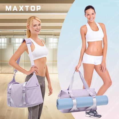 MAXTOP Women's Gym Yoga Duffle Bag with Shoe Pouch,Multi-Purpose Overnight Travel Bag for Gym,Work, Dance, Sports