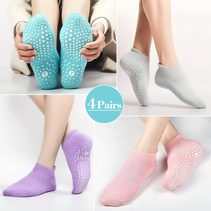 Toes Home Pilates Socks for Women, Cushioned Ankle Grippy Non Slip Socks for Yoga, Hospital, Barre, Home Slipper 2/4 Pairs