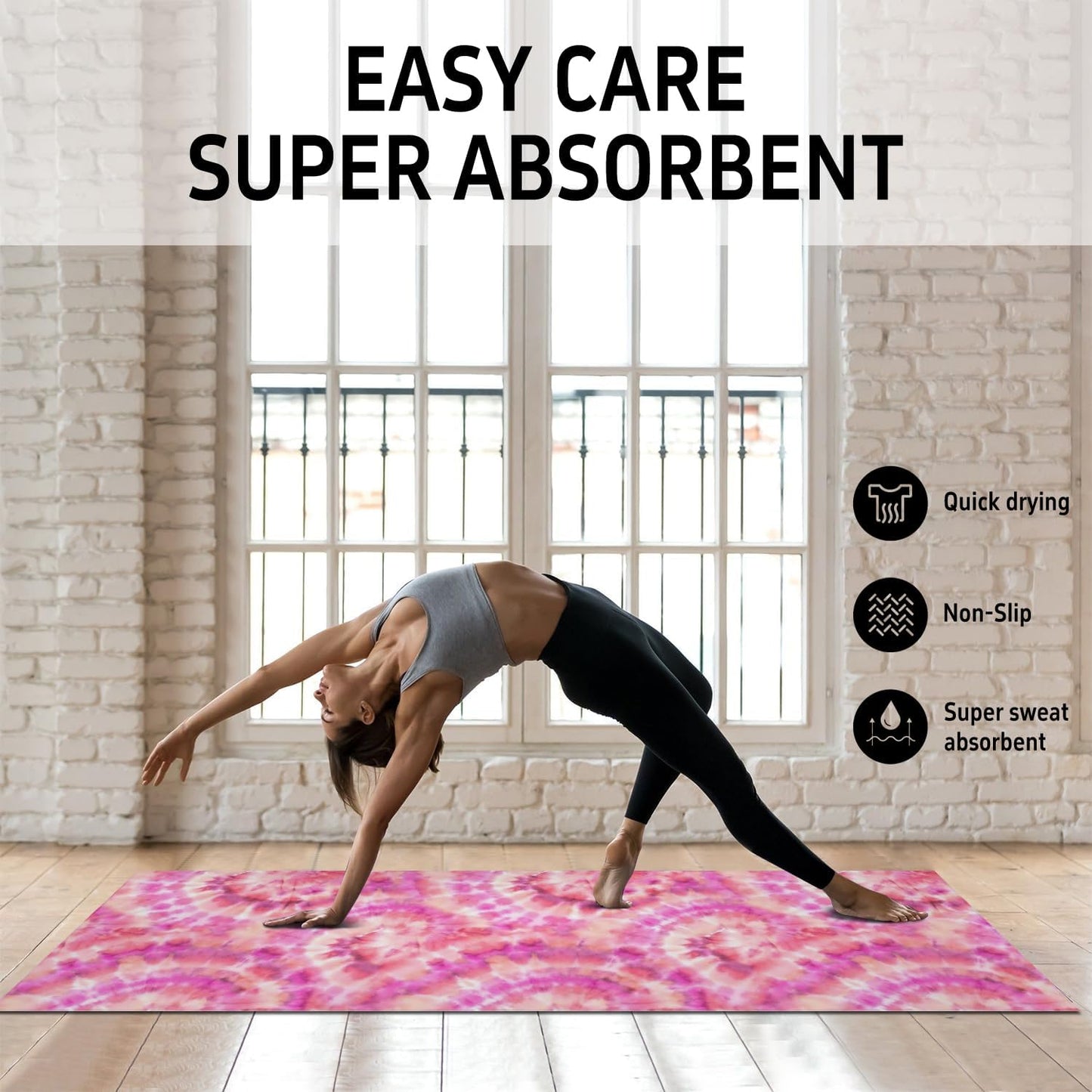 Hot Yoga Mat Towel with Corner Pockets Yoga Towels for Hot Yoga Non Slip with Travel Bag Sweat Absorbent Yoga Blankets Mat Cover for Workout Gym 70"x26" (Mountain-01, 70x26)