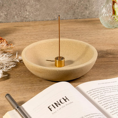 Koville Natural Marble Incense Holder, Incense Holder for Sticks with 9 Holes, Handmade Incense Burner Ash Catcher for Meditation Yoga SPA, Balsam Fir/Palo Santo/Sage/Cone (RoyalBeige)
