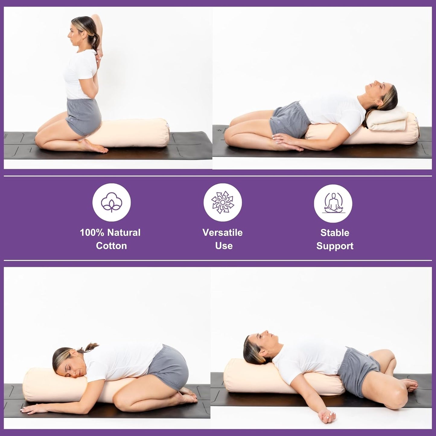 Yogikuti Iyengar Yoga Bolster Pillow – 100% Cotton Cylindrical Bolster for Restorative Yoga & Meditation – Firm & Durable Support Cushion with Washable Cover for Alignment & Comfort (White)
