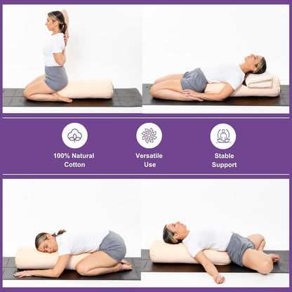 Yogikuti Iyengar Yoga Bolster Pillow – 100% Cotton Cylindrical Bolster for Restorative Yoga & Meditation – Firm & Durable Support Cushion with Washable Cover for Alignment & Comfort (White)