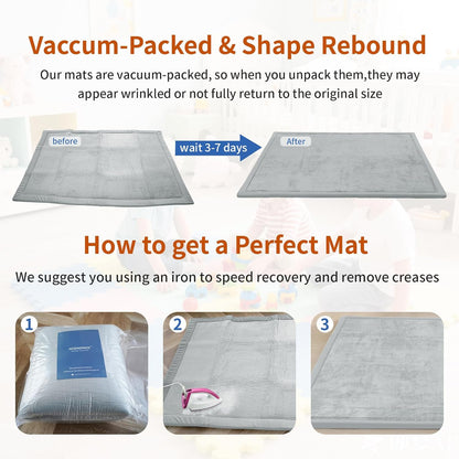 ACOMOPACK Baby Play Mat for Floor,1.3" Thick Memory Foam Area Rug for Living Room,Soft Velvet Crawling with Non-Slip Bottom for Kid,Toddler,39"×59" Tummy Time Nursery Rugs,Yoga（Light Grey）