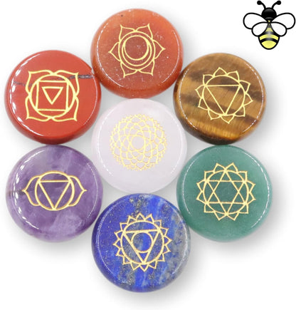 Uorbeay NatureWonders All Natural 7 Chakra Stone Set (Pyramid) with Engraved Symbols (Gift Box, Information Brochure & Pouch) - Healing Crystals, Balancing, Tumbled Palm Stone, Touchstone, Meditation