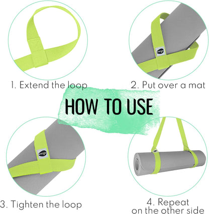 TECEUM Yoga Mat Strap – 30+ Colors – Adjustable Mat Holder Sling Carrier for All Mats [Mat Not Included]