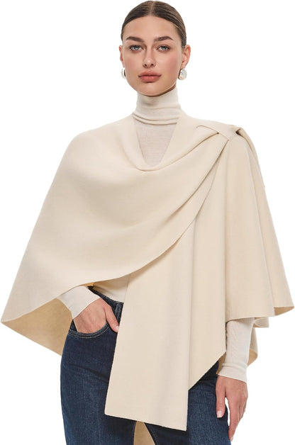 PULI Womens Large Cross Front Poncho Sweater Wrap Topper Knitted Elegant Shawls Cape for Fall Winter