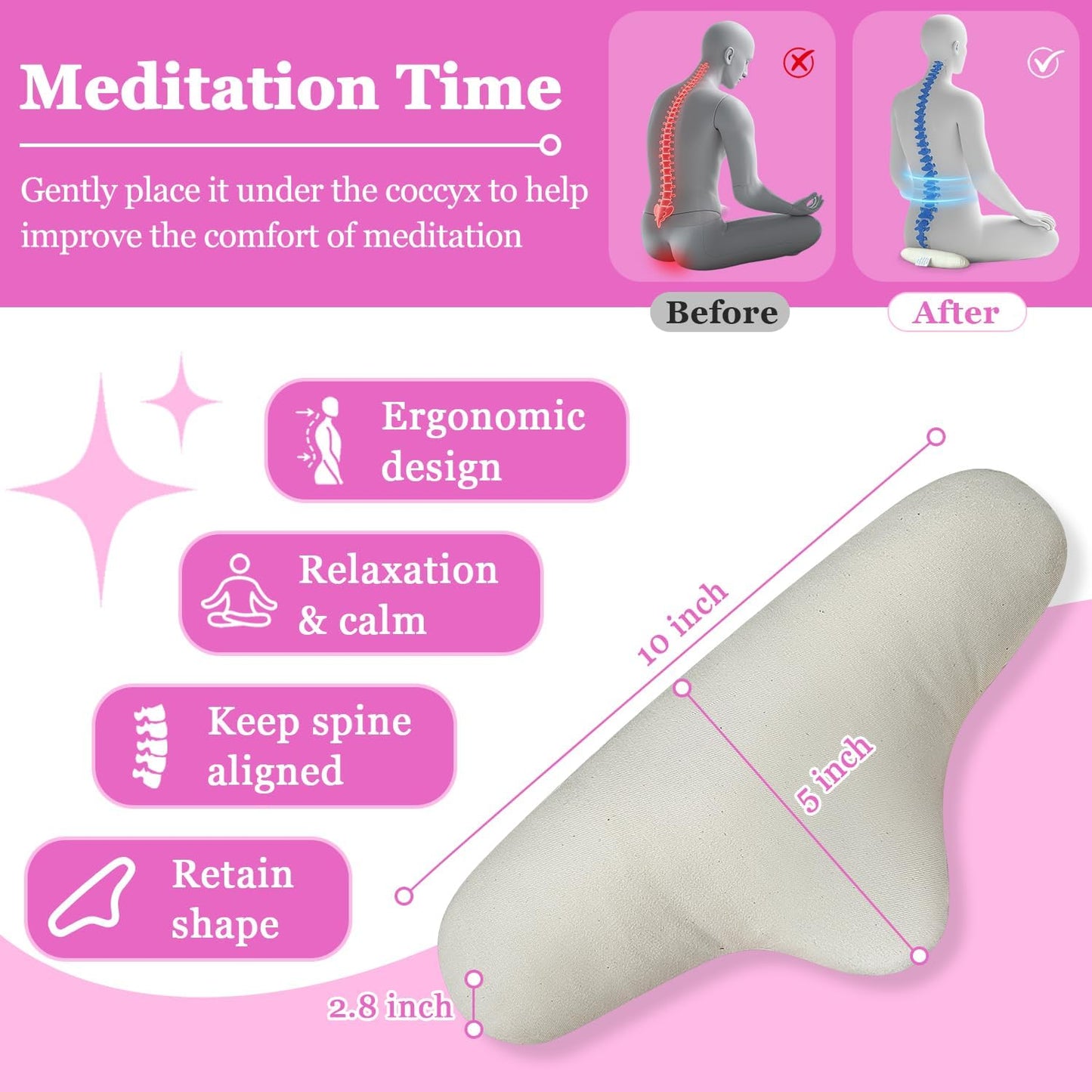Meditation Cushion - Floor Pillows for Adults Sitting, Yoga Bolster,Portable Ergonomics Tailbone Support Mat Meditation Floor Pad with 100% Organic Cotton Cover & Polyester Cotton Fill