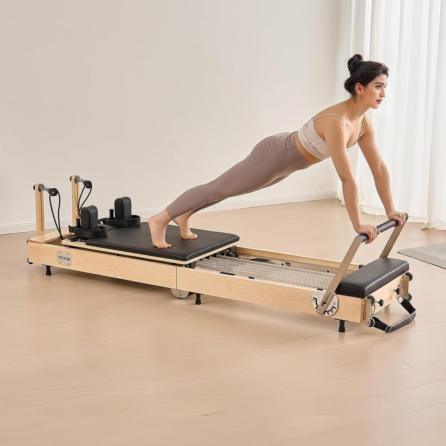 VEVOR Pilates Reformer, Reformer Pilates Machine with Cadillac Trapeze Table or Tower & Mat, Pilates Equipment for Home Workout and Studio, Includes Jump Board，Sitting Box