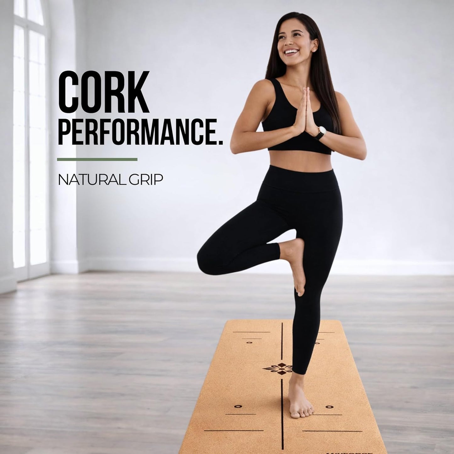 Cork Yoga Mat for Hot Yoga – Sweat Activated Non Slip Grip, 6MM Thick Workout & Fitness Exercise Mat for Men & Women with Alignment Lines, Premium Cork & TPE Yoga Mat for Pilates, Stretching & Home Gym – Rayforce