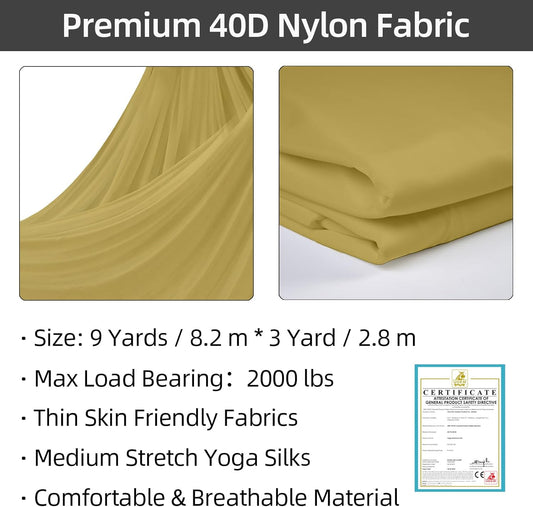 PRIOR FITNESS Aerial Silks Kit Colorful 9/15/20 Yards 40D Nylon Fabric Hammock Set With Hardware & Guide for All Levels Of Aerial Yoga Practice and Acrobatic Flying For Adults Aerial silk