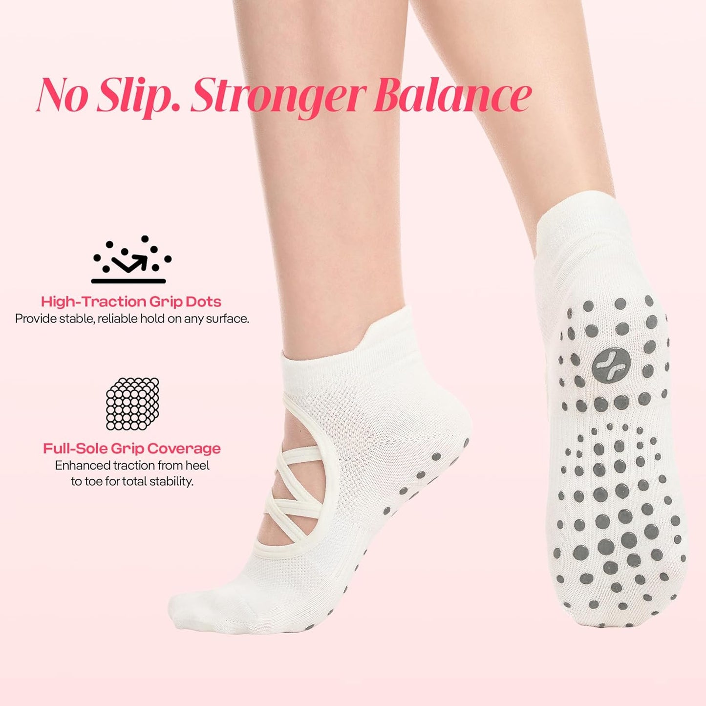 COOLMATE Pilates Socks with Grips for Women, Yoga Socks, Crew Non Slip Women for Barre, Pilates Gifts for Women - Colors A