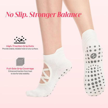 COOLMATE Pilates Socks with Grips for Women, Yoga Socks, Crew Non Slip Women for Barre, Pilates Gifts for Women - Colors B