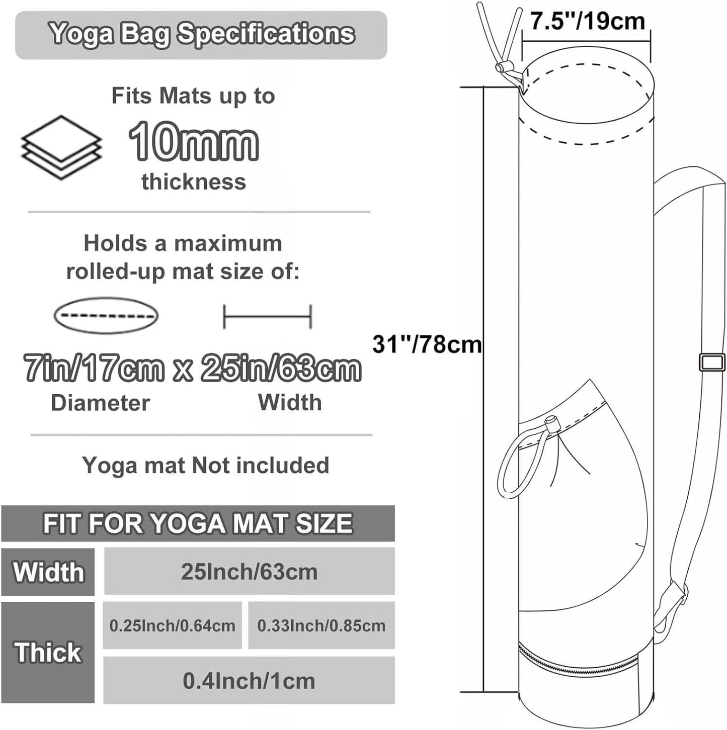 ESVAN Yoga Mat Bag with Multi Pockets Drawstring Yoga Mat Carrier Pilates Exercise Multi-Functional Storage Bag