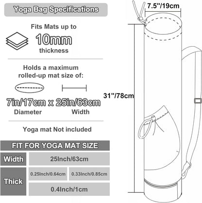ESVAN Yoga Mat Bag with Multi Pockets Drawstring Yoga Mat Carrier Pilates Exercise Multi-Functional Storage Bag