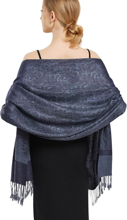 vimate Silky Paisley Pashmina Shawl Scarf-Women's Soft Double-side Jacquard Pashminas Wrap for Evening Dress Travel Shawl