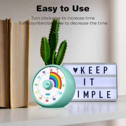 Visual Timer for Kids, 60-Minute Countdown Timer for Classroom Office Kitchen, Desk Timer Kids Time Management Tools with Silent Operation, Pomodoro Time Rainbow Pattern (Pink)