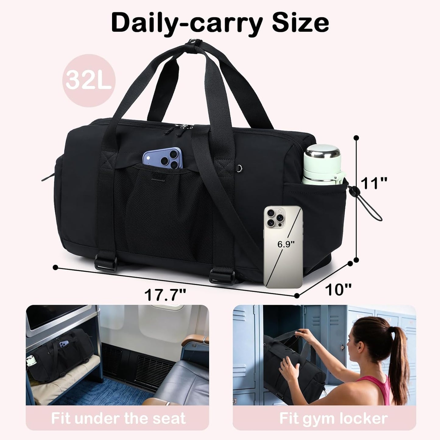 LEDAOU Small Gym Bag for Women, Mini Duffle Bag with Yoga Mat Holder Lightweight Carry On Sports Bag with Separate Shoe Pocket and Wet Pocket Duffel Bags Dance Yoga Workout Bag (Pink)
