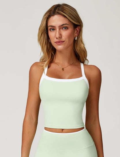 QBGJTD Womens Longline Sports Bras Cross Back Active Gym Yoga Padded Workout Crop Tank Top with Built in Bra