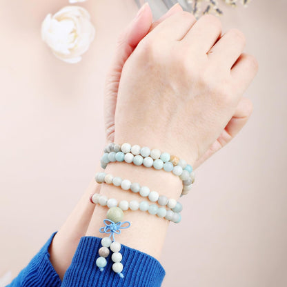 AD Beads 6mm 8mm 108 Prayer Mala Jasper Elastic Bracelet - Handmade Yoga Meditation Healing Power Energy Gifts for Unisex Adult.