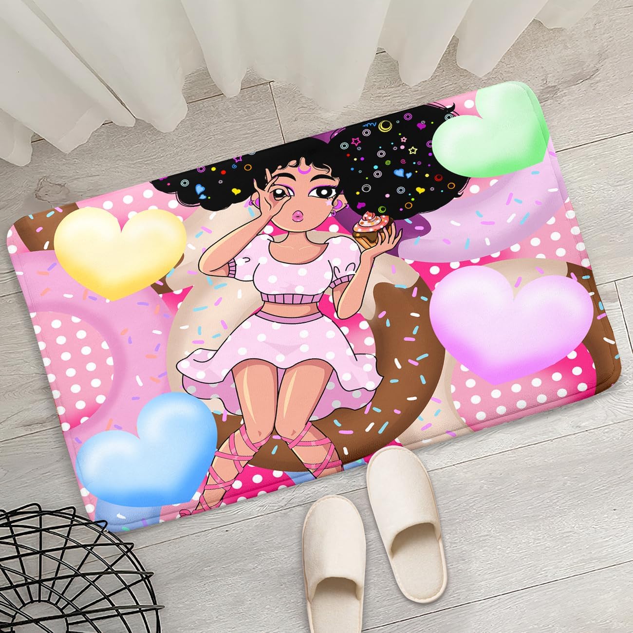 Black Girl Area Rug for Bedroom African Black Girls Floor Rugs for Living Room Playroom Cartoon Art Home Decor Soft Yoga Mats for Women Afro Purple 47" x 31" (2.7 x 3 Feet)