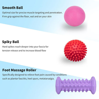 Plantar Fasciitis Relief,Foot Roller Massager,Massage Lacrosse Ball,Spiky Ball Therapy Set for Relieve Plantar Fasciitis,Foot Arch and Heel Pain,Neuropathy Pain Relief Feet,Deep Tissue Muscle Massage