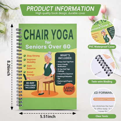 Chair Yoga for Seniors Over 60 Book & Chart – 30-Day Challenge, Gentle Seated Yoga Guide, Chair Yoga for Weight Loss & Flexibility, Senior Chair Exercises for Women & Men，Top Choice for Family Gifts (Purple)