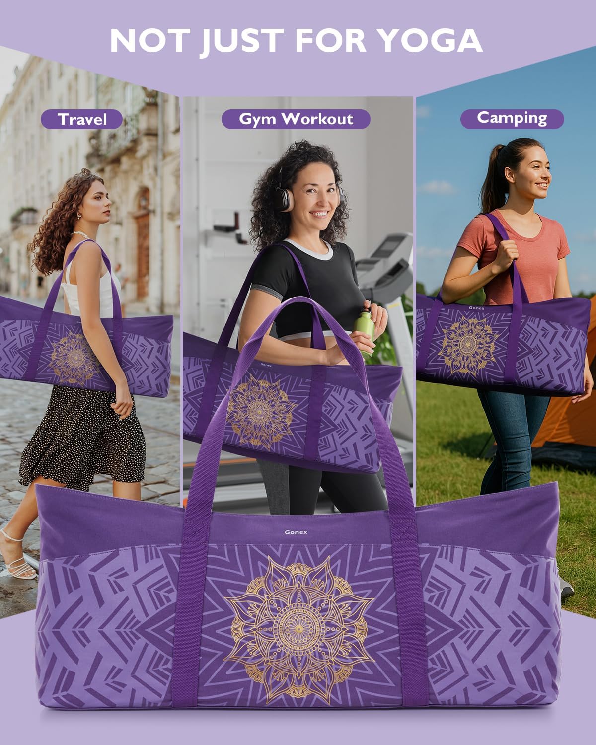 Gonex Yoga Mat Bag, Extra Canvas Gym Bag with Waterproof Pocket Metal Zipper, Fits Mat & Blocks, Stylish Yoga Mat Carrier for Women, Ideal for Yoga, Pilates, Workout, Travel