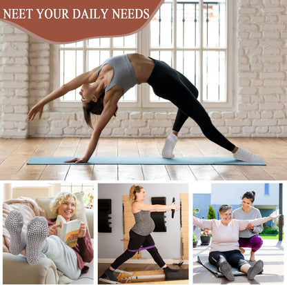 yeuG Pilates Socks for Women Non Slip Grip Socks for Yoga, Barre, Hospital, Barefoot Grippy Yoga Sock Womens Gifts 4 Pairs