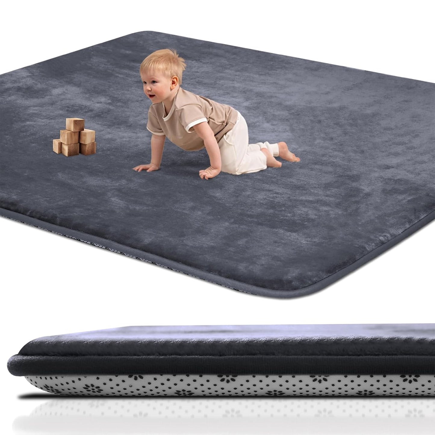 Large Thick Baby Play Mat for Floor,Padded Foam 59x79 Playpen Mat,Soft Support&Plush Feel Nursery Kids Rug,Non Slip for Toddler,Infants,Kids Playroom,Yoga,Baby Crawling,Tummy Time (Light Grey)