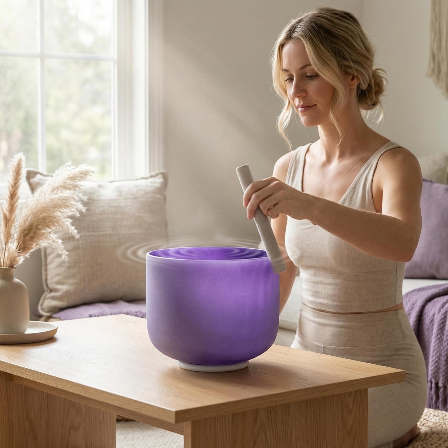 ALIOTH 7" B Note Crystal Singing Bowl Crown Chakra with Suede Mallet for Meditation, Yoga, Chakra Healing & Sound Therapy