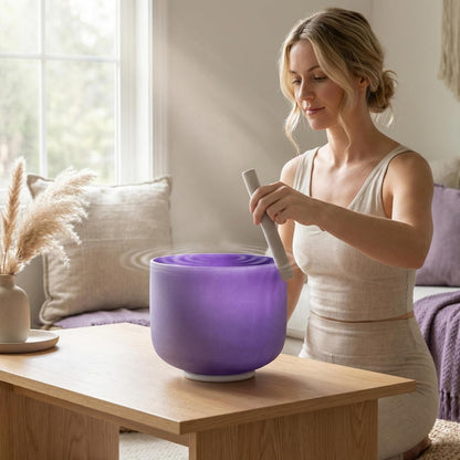 ALIOTH 7" B Note Crystal Singing Bowl Crown Chakra with Suede Mallet for Meditation, Yoga, Chakra Healing & Sound Therapy