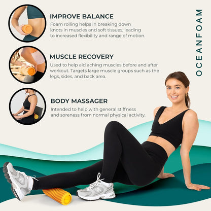 Oceanfoam Ripple Travel Foam Roller (11" x 3.35") Firm Mini Foam Roller for Physical Therapy, Deep Tissue Massage, Back Pain - High Density, Ergonomic Wave Textured - Yoga, Pilates, Exercise (Natural) - Colors B