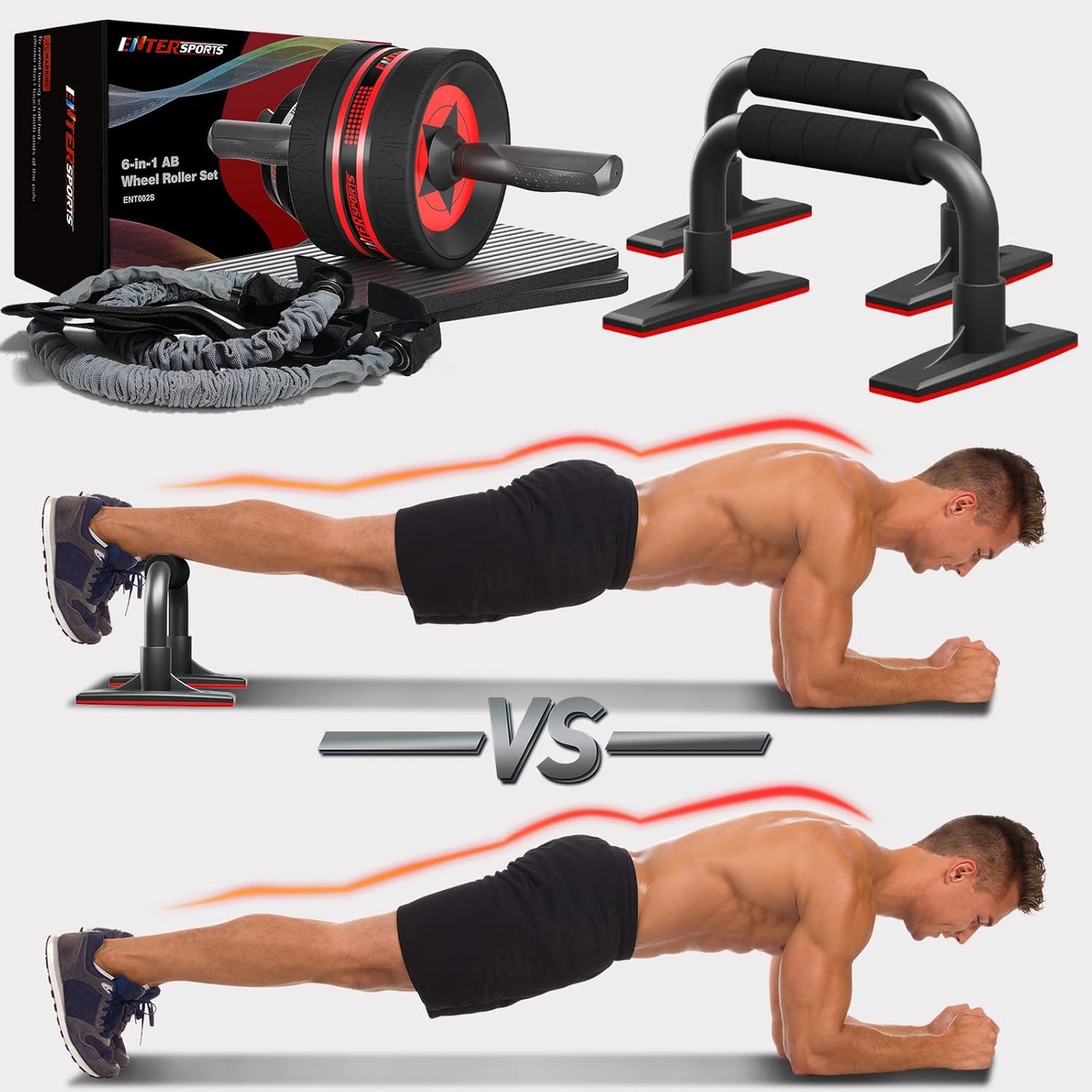 EnterSports Ab Rollers Wheel Kit, Exercise Wheel Core Strength Training Abdominal Roller Set with Push Up Bars, Resistance Bands, Knee Mat Home Gym Fitness Equipment for Abs Workout