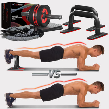 EnterSports Ab Rollers Wheel Kit, Exercise Wheel Core Strength Training Abdominal Roller Set with Push Up Bars, Resistance Bands, Knee Mat Home Gym Fitness Equipment for Abs Workout