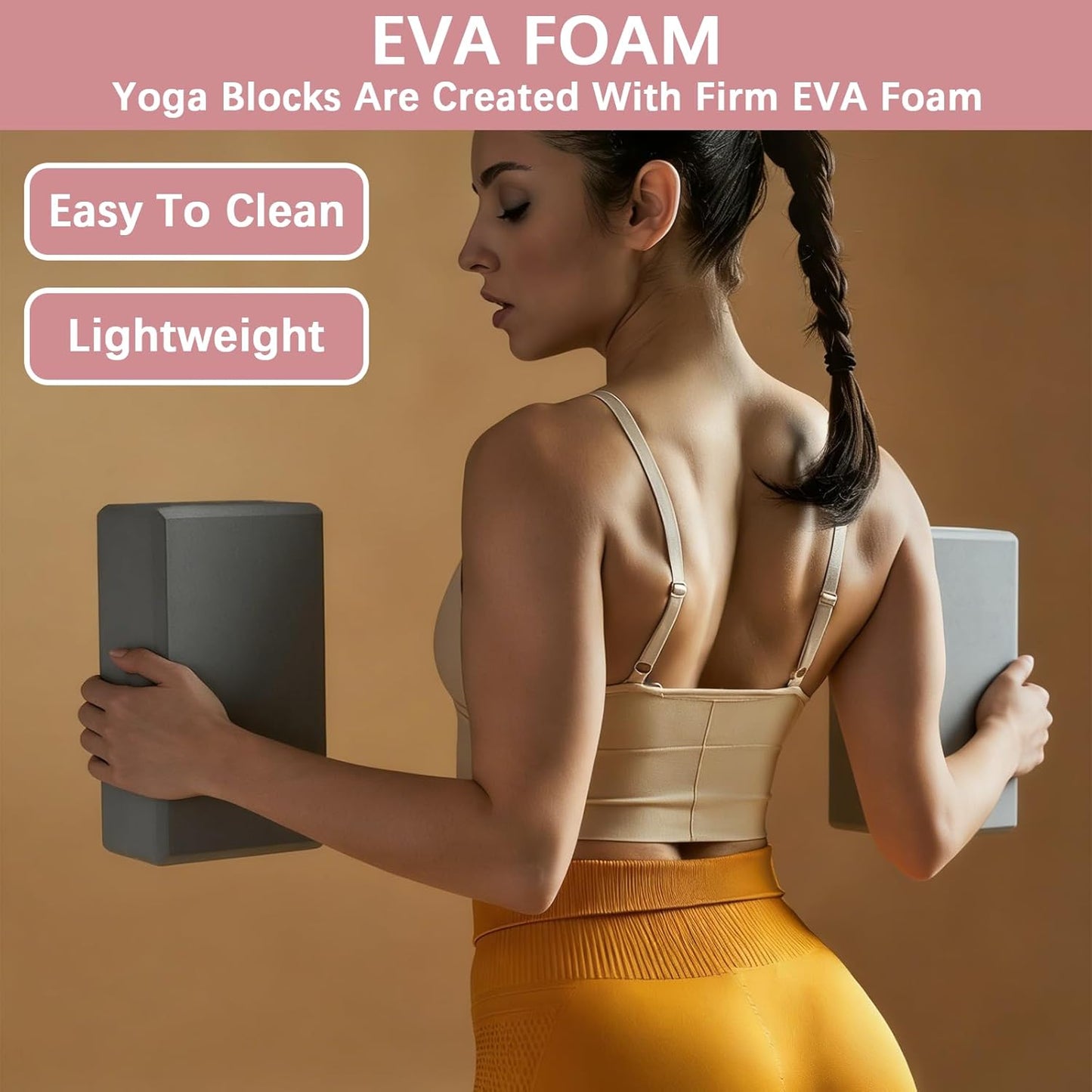 4 Pack Yoga Blocks - Premium EVA Foam Blocks for Pilates Workout, Stretching, Meditation - Yoga Brick for Flexibility, Balance, Spine Strength, Non-slip and Lightweight Exercise Blocks (Gray)