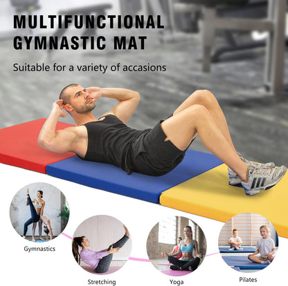 Gymnastics Tumbling Mat Portable Gymnastics Mat Foldable Tumbling Mat 2ft W 6ft L/4ft W 6ft L/4ft W 8ft L/4ft W 10ft Exercise Mat Yoga Mat with Carrying Handles for Yoga Gymnastics