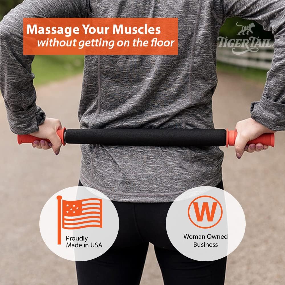 Tiger Tail 11in Massage Stick Portable Roller, Handheld, Deep Tissue Foam Roller for Legs, Neck, Calves, Thighs, Shins & Back, The Roadster 11, Made in USA, Orange Black