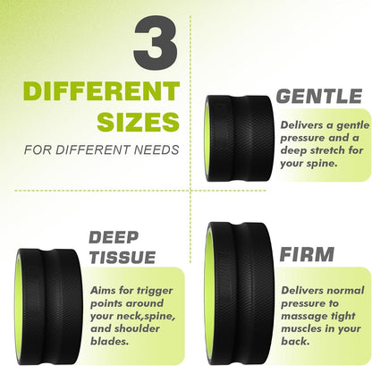 3 Pack Back Roller- Yoga Wheel for Back Pain Reliefn & Stretching, Back Wheel for Deep Tissue Massage, Foam Roller for Physical Therapy & Exercise