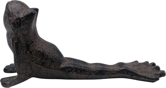 Comfy Hour Heavy Duty Cast Iron Yoga Frog Door Stopper, Decorative Zen Frog Figurines for Bottom of Door, Vintage Brown Animal Door Wedge for Home Garden Patio, Unique Yoga Lovers Gift, 1 pc