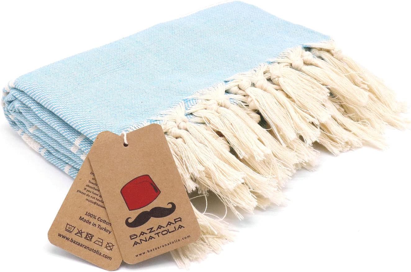 Bazaar Anatolia Turkish Beach Towel – 100% Cotton, Quick Dry, Lightweight and Sand Free – Perfect for Bathroom, Travel, Yoga, Camping, Oversized 71x39 inches - Diamond Black - Colors C