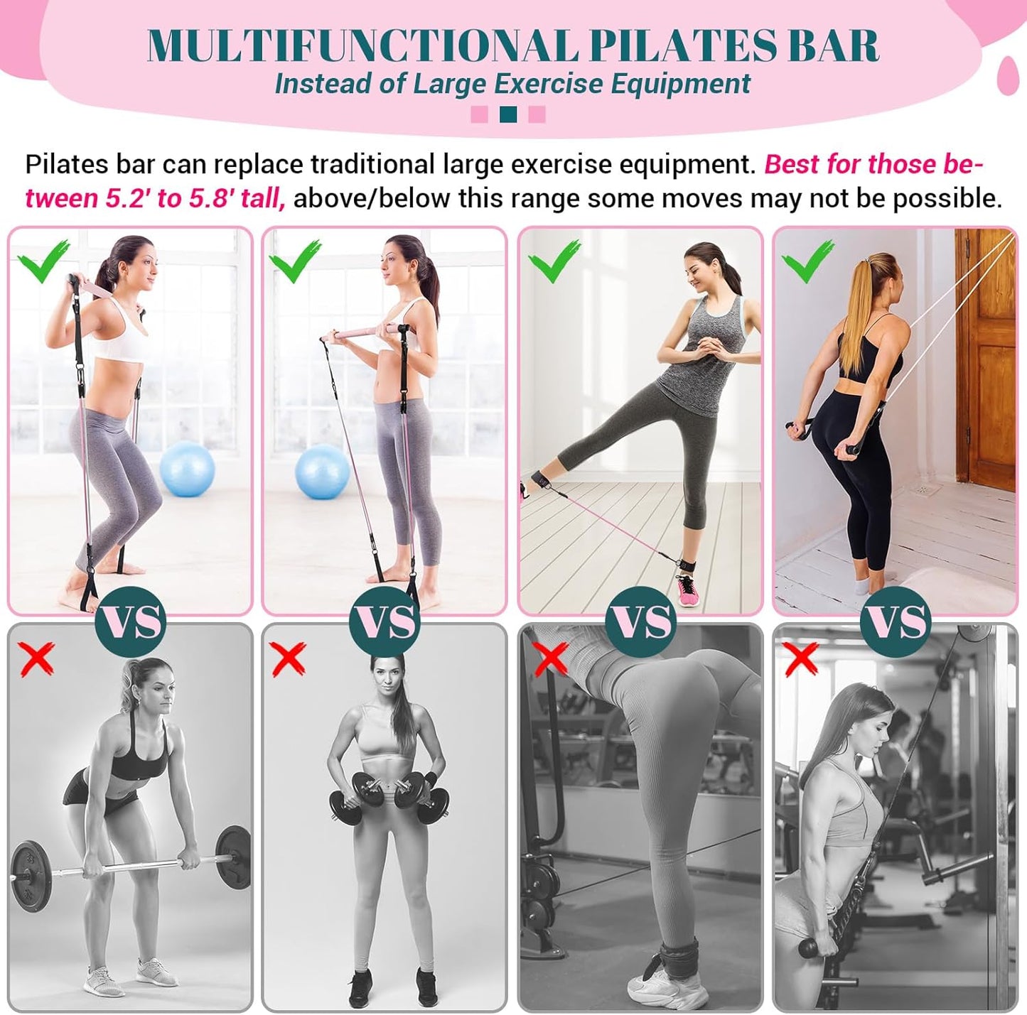 COFOF Pilates Bar Kit with Resistance Bands, Multifunctional Yoga Pilates Bar with Heavy-Duty Metal Adjustment Buckle, Portable Home Gym Pilates Resistance Bar Kit for Women Full Body Workouts